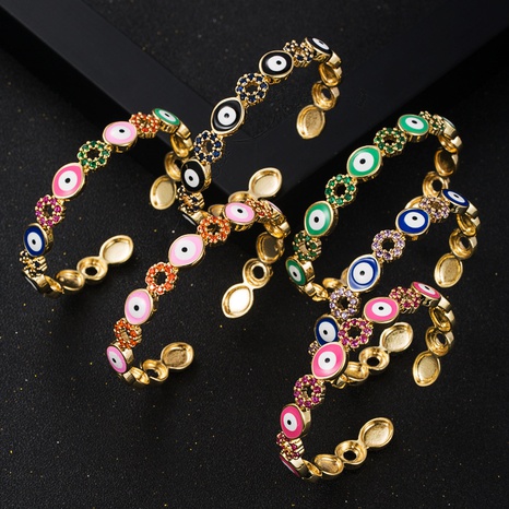 fashion new copper gold-plated dripping oil devil's eye open bracelet's discount tags