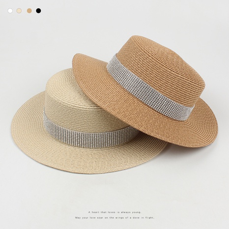 Sombrero de playa de diamantes brillantes con gorra plana de viaje de nueva moda de verano para mujer's discount tags