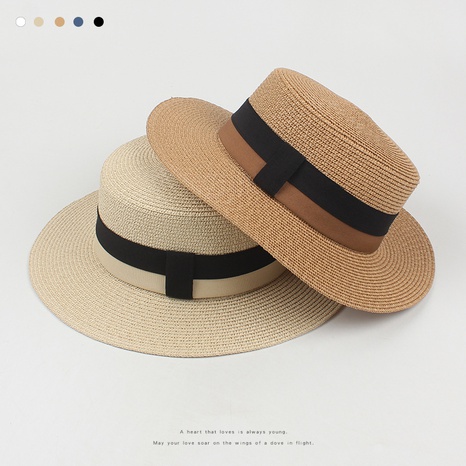 sombrero de paja de ala ancha con parte superior plana y protector solar nuevo de verano para mujer's discount tags