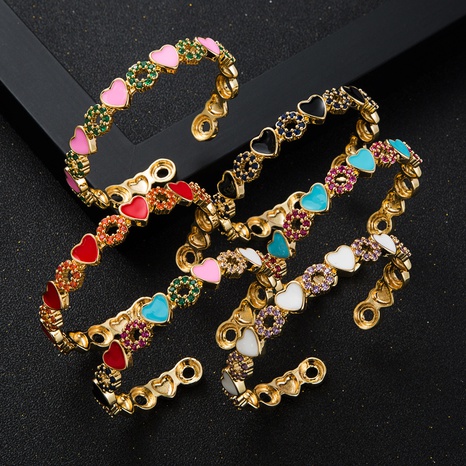 fashion copper inlaid zircon enamel drip oil heart-shaped open bracelet's discount tags