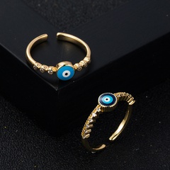 fashion copper gold-plated micro-inlaid zircon drip oil devil's eye geometric ring