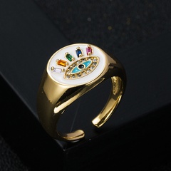 fashion copper drip oil plated real gold micro-encrusted zircon devil's eye ring