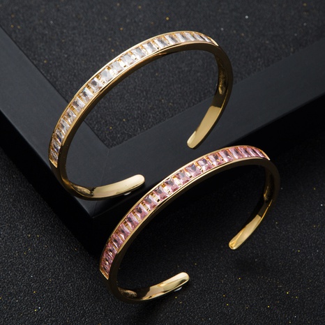 fashion copper-plated real gold micro-set zircon women's open bracelet's discount tags