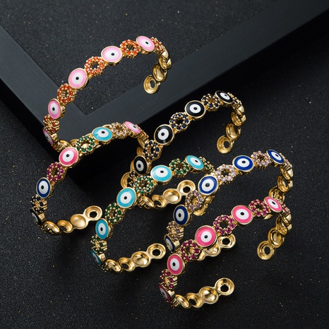 fashion copper gold-plated micro-set zircon drip oil round devil's eye opening adjustable bracelet's discount tags