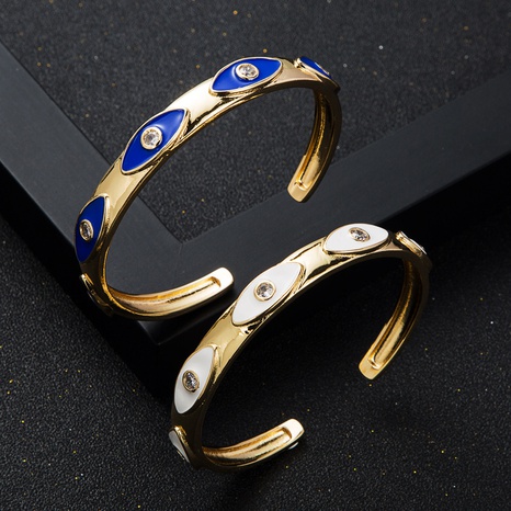 fashion copper gold-plated micro-set zircon drip oil devil's eye open bracelet's discount tags