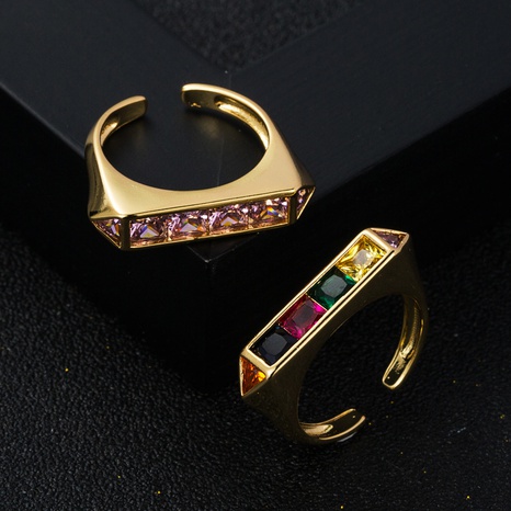 fashion copper micro-encrusted zircon open rainbow geometric tail ring's discount tags