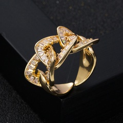 fashion copper-plated 18K gold micro-encrusted zircon chain geometric open ring