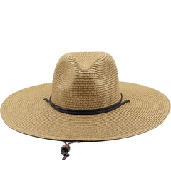 Spring and summer windproof rope flat big brim sunscreen beach hat