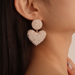 exaggerated full of diamonds heart geometric alloy earrings
