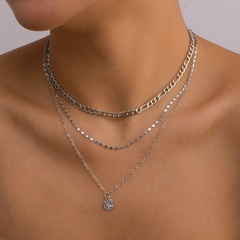 fashion thin chain multi-layer simple disc full diamond alloy necklace