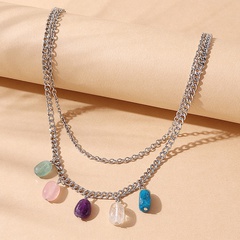 retro creative natural stone pendant multi-layer necklace