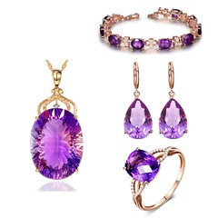 Jewelry set rose gold amethyst water drop necklace earrings bracelet four-claw ring