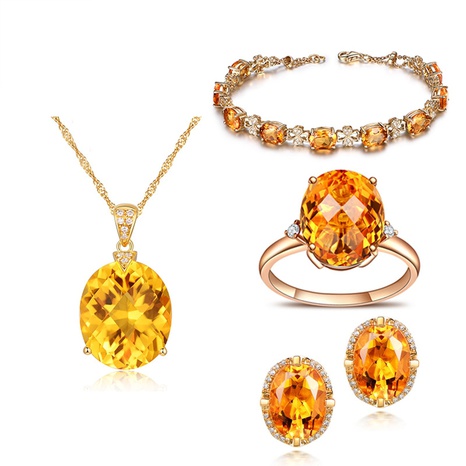 Simple topaz pendant necklace four-claw ring earrings Moissanite bracelet jewelry set's discount tags
