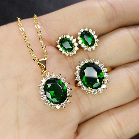 Fashion Imitation Green Tourmaline Jewelry Set Emerald Three-piece Jewelry's discount tags