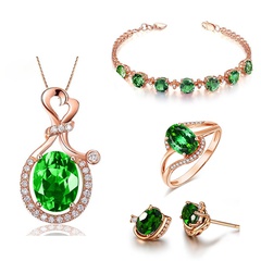Jewelry Set Open Ring Emerald Chalcedony Rose Gold Bracelet Emerald Pendant Stud Earrings