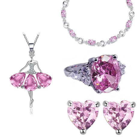 Wholesale Fashion Rose Gold Plated Imitation Pink Crystal Jewelry Four Piece's discount tags