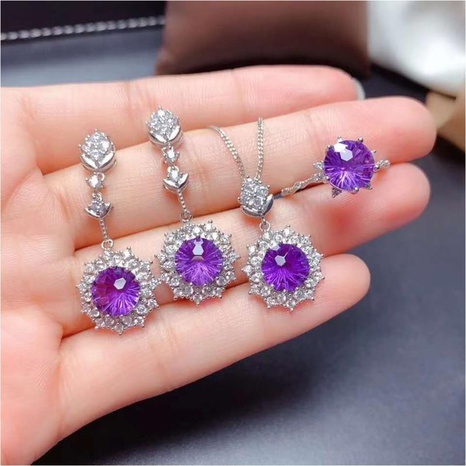 wholesale fire firework cut imitation amethyst ring pendant necklace earring set's discount tags