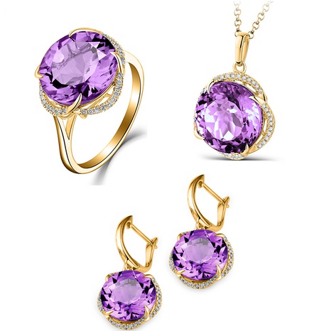 fashion simulation amethyst pendant diamond necklace earrings ring set's discount tags