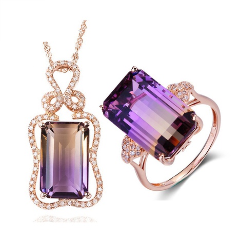 Jewelry Set Cluster Tourmaline Color Stone Pendant Square Amethyst Ring Valentine's Day Gift's discount tags
