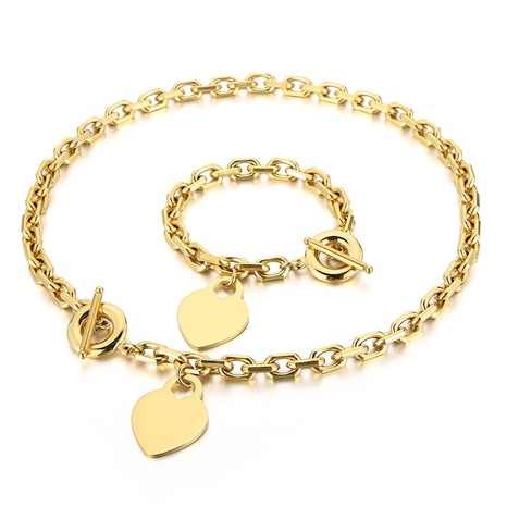 fashion heart pendant OT buckle stainless steel necklace bracelet set's discount tags
