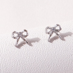 New bow shape copper gold-plated inlaid zircon stud earrings