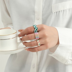 New small fresh checkerboard resin trend personality sweet ring three-piece set