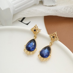 fashion geometric alloy inlaid sapphire water drop pendant earrings