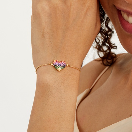 2022 mode cuivre plaqué or 18 carats bracelet géométrique zircon couleur coeur's discount tags