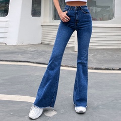 2022 spring new fashion high waist wide elastic thin denim trousers