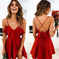 Robe à bretelles de plage rouge style sexy pour femmes d'été 2022