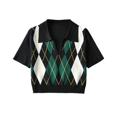 2022 nouveau pull en tricot de couleur contrastée rétro losange