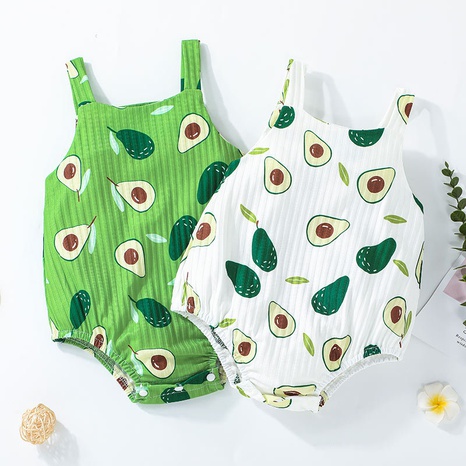 Cute summer new triangle romper fruit print baby sleeveless jumpsuit's discount tags
