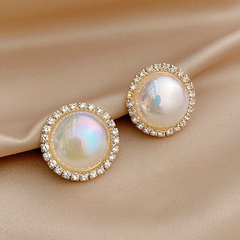 retro real gold electroplating pearl round alloy stud earrings