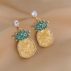fashion cute rhinestone zircon natural stone pineapple alloy earrings