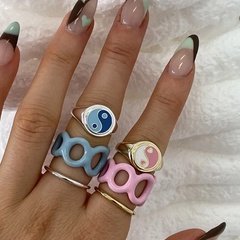 new retro dripping oil Tai Chi gossip geometric multi-color alloy ring jewelry