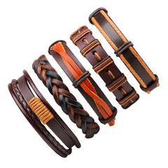 New Punk Retro Brown Woven Multilayer Combination Five Sets Bracelet Jewelry