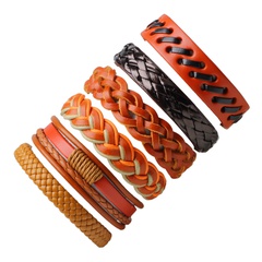 Fashion simple retro woven leather bracelet multi-layer set