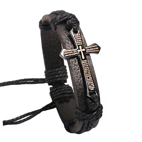bijoux rétro croix métal punk lettre gravure cuir alliage bracelet's discount tags