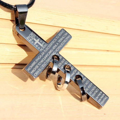 Cross Border Vintage Metal Necklace Unisex Alloy Pendant Cross Ring Necklace Wax Rope Jewelry Wholesale's discount tags