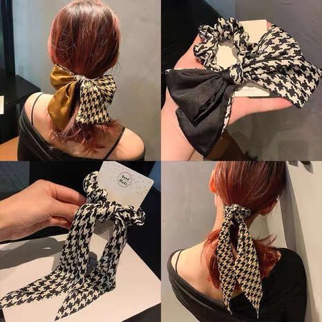Fashion houndstooth streamer bow hair ring's discount tags