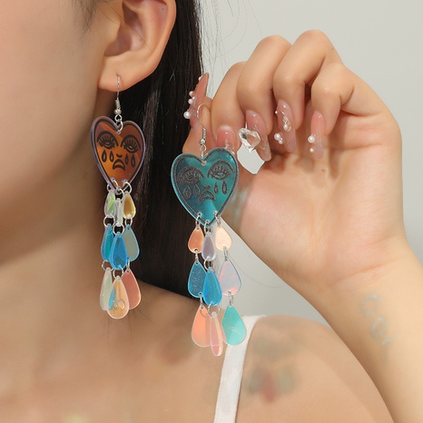 creative fashion colorful heart crying water drop tassel earrings's discount tags