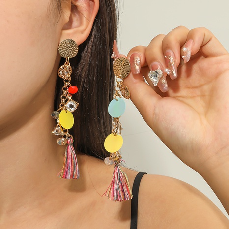 Bohemian style crystal chain pendant tassel earrings's discount tags