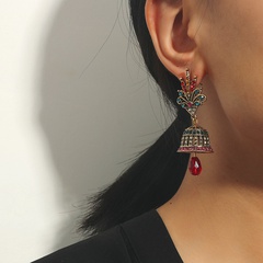 new ethnic style long bell inlaid rhinestone pendant earrings