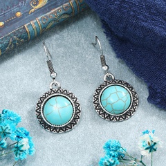 retro court ethnic style round turquoise exaggerated alloy earrings