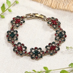 fashion geometric hollow flower red and green diamond alloy bracelets