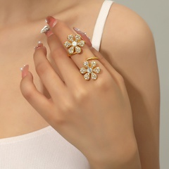 Fashion retro flower simple creative diamond alloy open ring