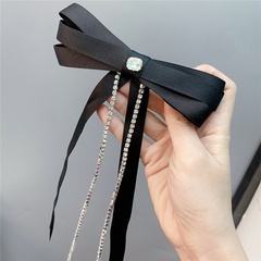 Fashion black long tassel chain bow hairpin ribbon diamond hair accessories