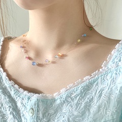 Mode geometrische Perlen unsichtbare Angelschnur doppellagige transparente Halskette