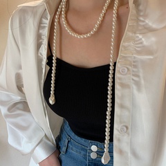Collar largo anudado de perlas de múltiples capas geométricas de moda al por mayor