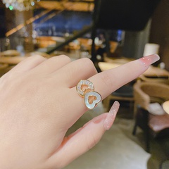 Real gold electroplating copper inlaid zircon heart-shaped opal ring